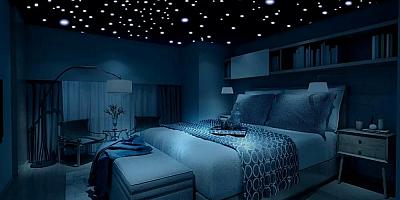 Звездное небо потолок натяжной в спальню на 13 квадратных метров